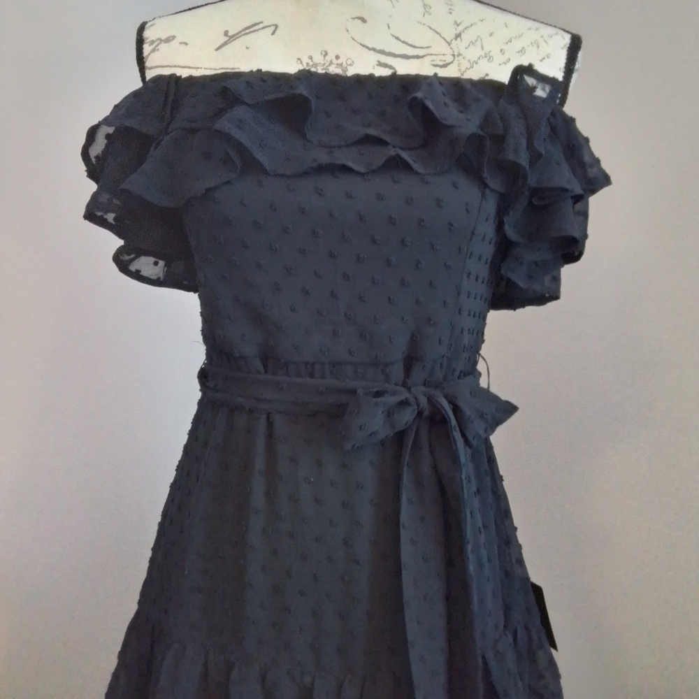 NWT Lulus Dear To My Heart Navy Blue Swiss Dot Tiered Ruffled Mini Dress - M - Picture 8 of 16